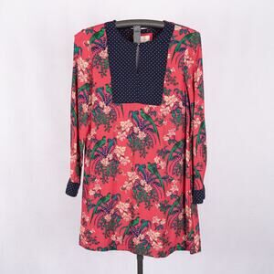 Maeve Anthropologie Chinoiserie Polka Dot Dress 12 Colorful Bird Flower Tropical